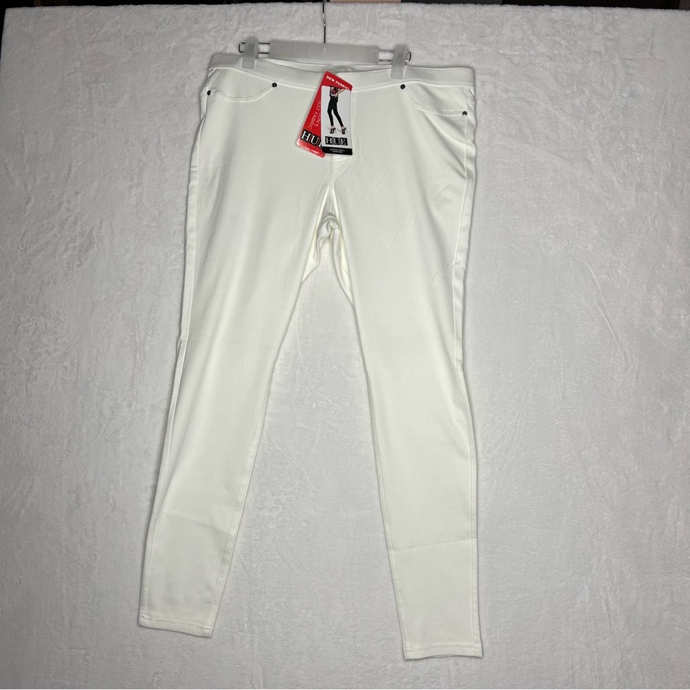 HUE XLarge Women’s Comfort Stretch White Jersey Jeans Leggings w/Tan Stitching